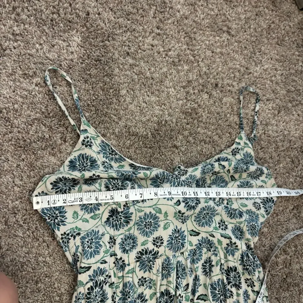 Japna Floral Midi Dress Large 100% Viscose Blue Cream Boho Block Print V-Neck L - Picture 5 of 11